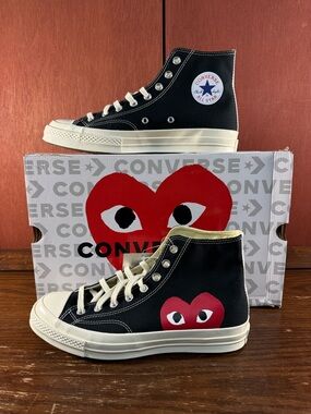 Converse Black High-Top Sneakers with Red Heart Graphic